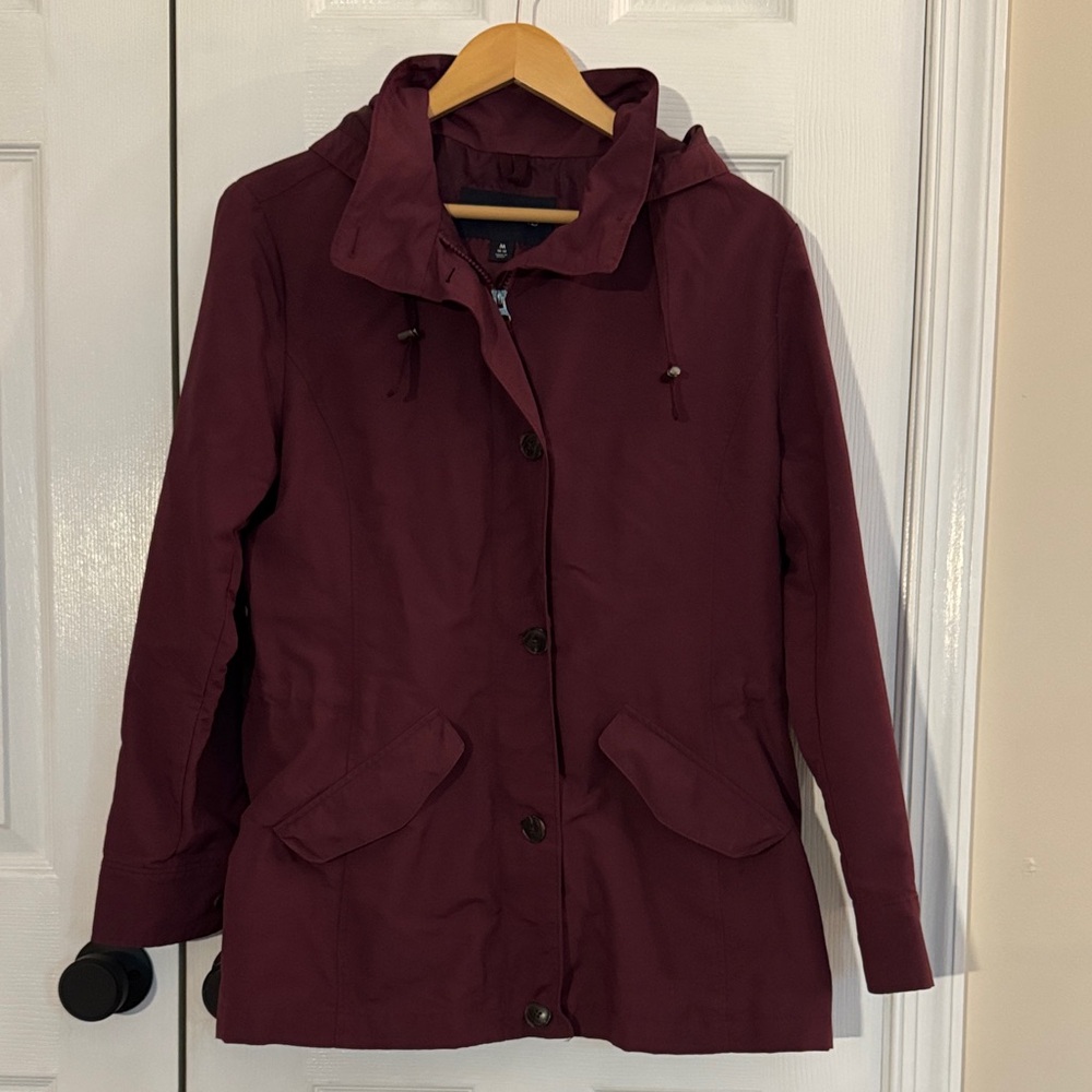 Lands' End Hooded Trench Coat in Burgundy Womens Sz M